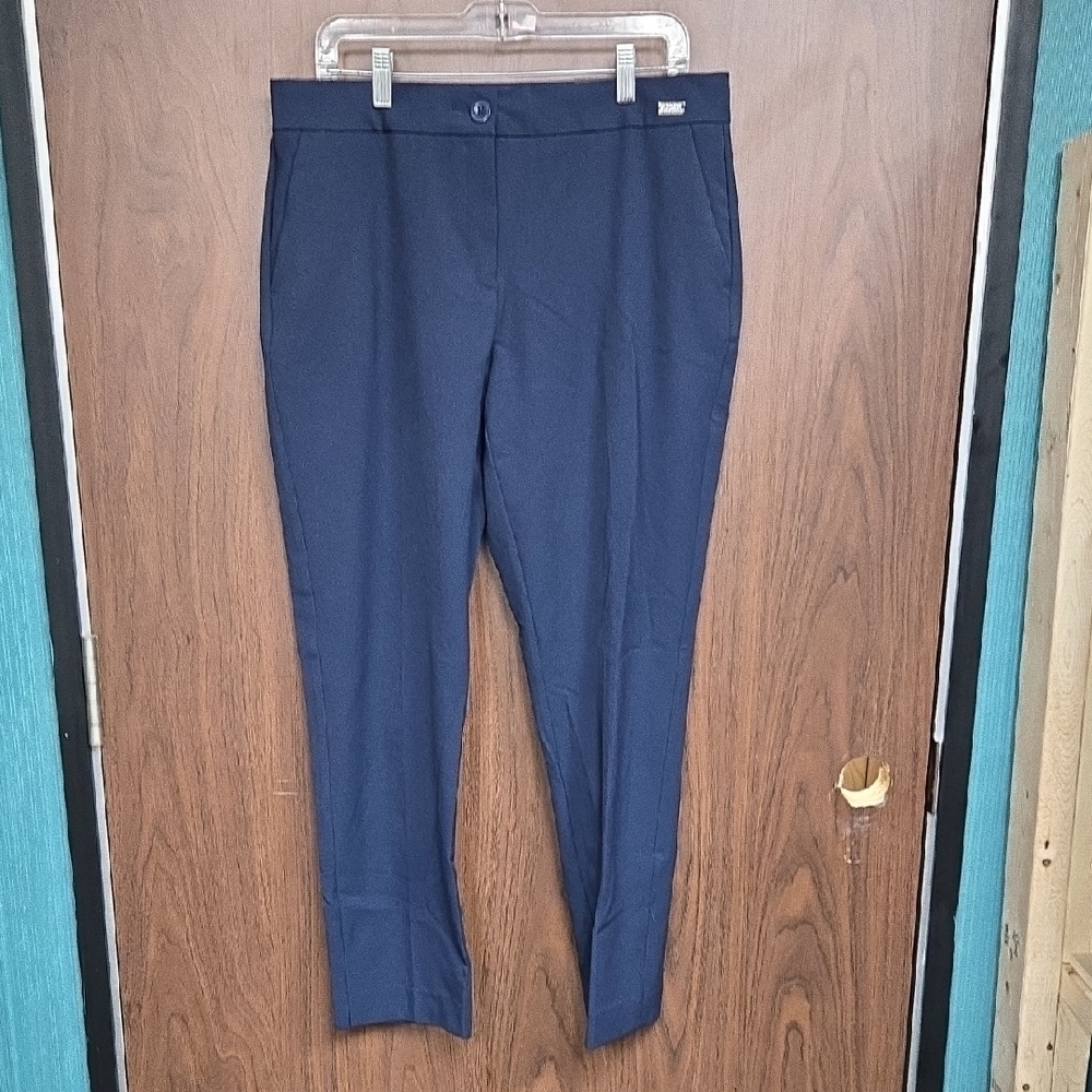 Badgley Mischka Navy High Waisted Slim Leg Trouser Pants